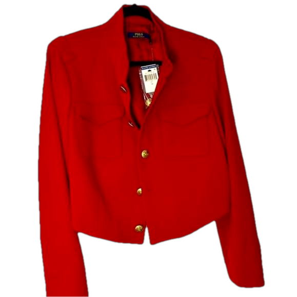 Reduced! RALPH LAUREN Cropped Military Jacket, Madison Red, Sz 14 w/ Gift Box! - Picture 10 of 13